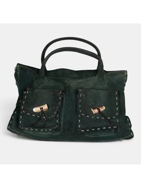 Rare Tylie Malibu Western Suded Leather Hand Bag Purse Green Stitching Hunting